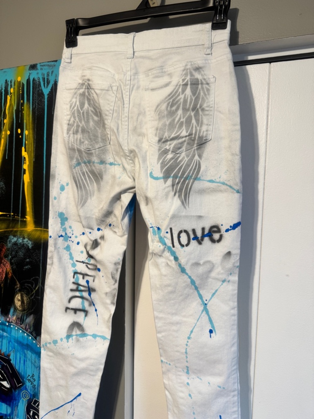 Hand Painted White Boston Proper Jeans Custom streetwear size 28 - Picture 10 of 13